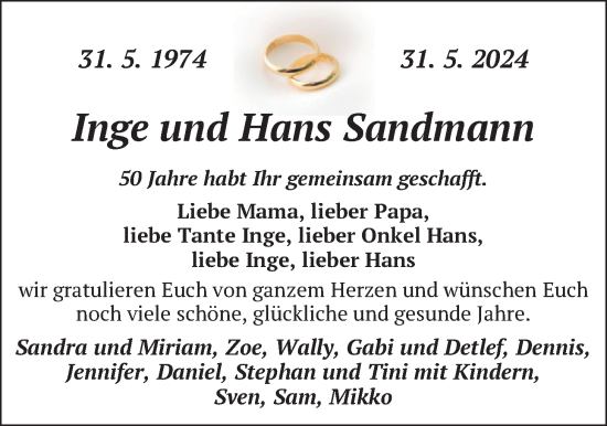 Hochzeitsanzeige von Inge Sandmann von BM