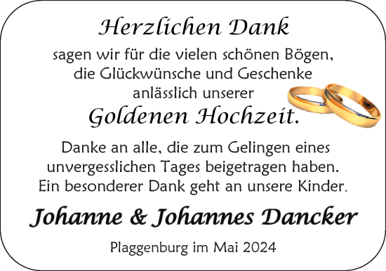 Hochzeitsanzeige von Johanne Dancker von EZ