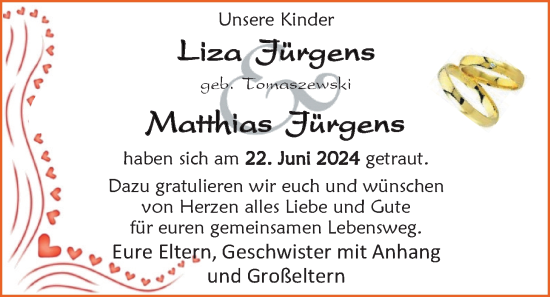 Hochzeitsanzeige von Lizza Jürgens von EZ