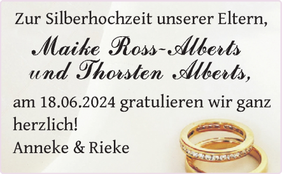 Hochzeitsanzeige von Maike Ross-Alberts von EZ