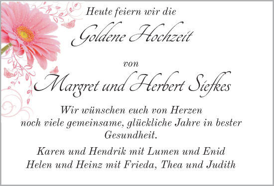 Hochzeitsanzeige von Margret Siefkes von NWZ