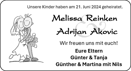 Hochzeitsanzeige von Mellissa Reinken von EZ