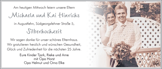 Hochzeitsanzeige von Michaela Hinrichs von NWZ