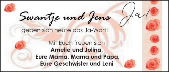Hochzeitsanzeige von Swantje  von EZ