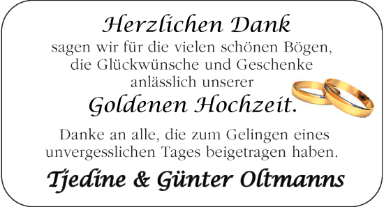 Hochzeitsanzeige von Tjedine Oltmanns von EZ