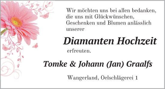 Hochzeitsanzeige von Tomke Graalfs von BM
