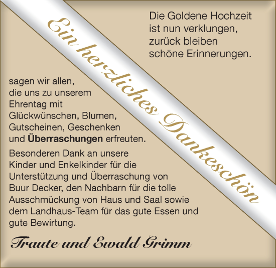 Hochzeitsanzeige von Traute Grimm von NWZ