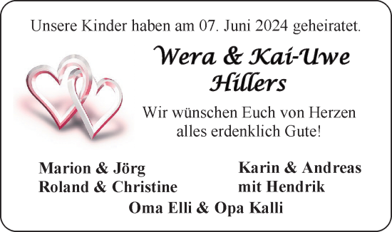 Hochzeitsanzeige von Wera Hillers von EZ
