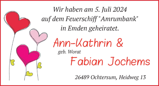 Hochzeitsanzeige von Ann-Kathrin Jochems von BM