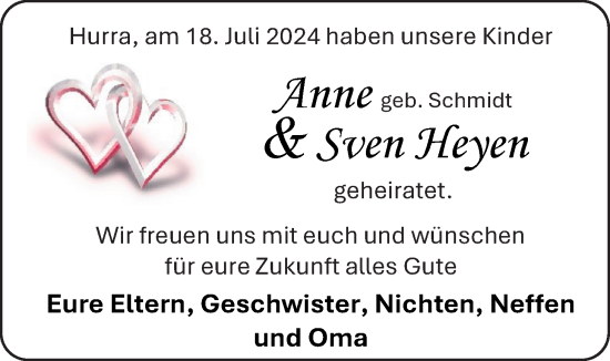 Hochzeitsanzeige von Anne Heyen von EZ