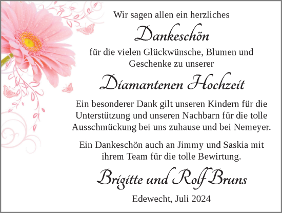 Hochzeitsanzeige von Brigitte Bruns von NWZ