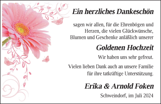 Hochzeitsanzeige von Erika Foken von BM