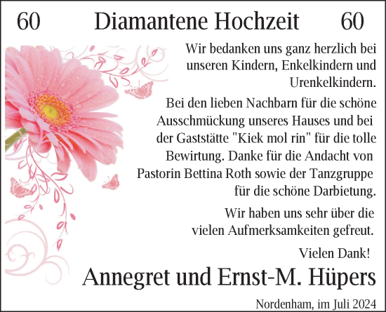 Hochzeitsanzeige von Ernst.-M. Hüpers von NWZ