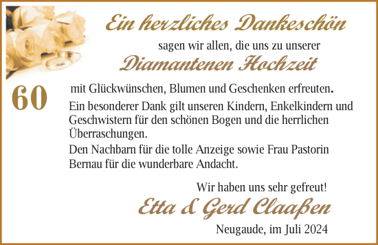 Hochzeitsanzeige von Etta Claaßen von BM