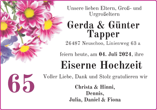 Hochzeitsanzeige von Gerda Tapper von BM