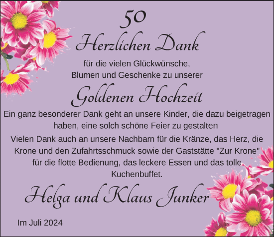 Hochzeitsanzeige von Helga Junker von NWZ