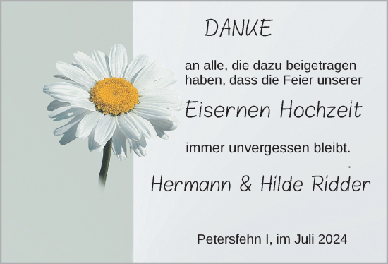 Hochzeitsanzeige von Hilde Ridder von NWZ