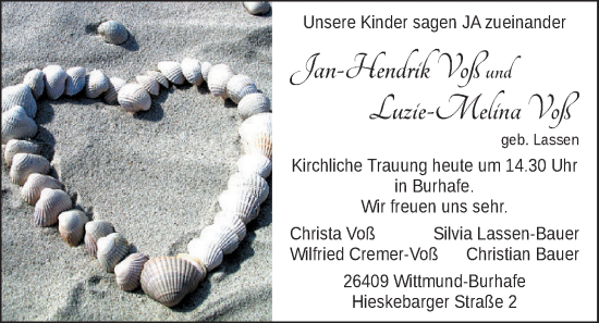 Hochzeitsanzeige von Jan-Hendrik Voß von BM