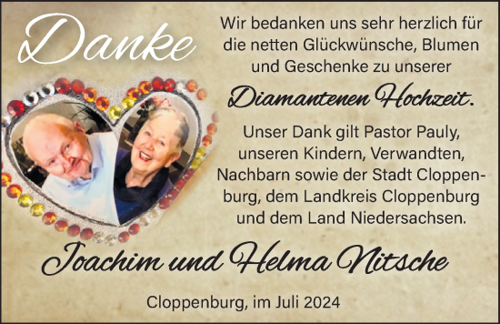 Hochzeitsanzeige von Joachim Nitsche von NWZ