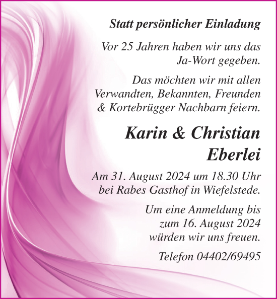 Hochzeitsanzeige von Karin Eberlei von NWZ
