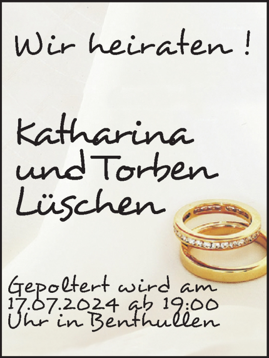 Hochzeitsanzeige von Katharina Lüschen von NWZ