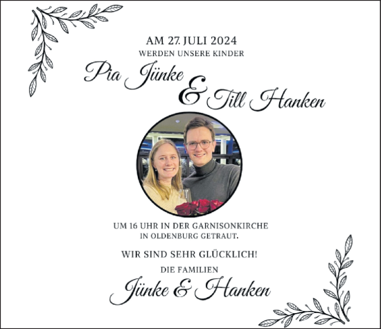 Hochzeitsanzeige von Pia Jünke von BM