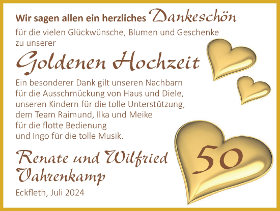 Hochzeitsanzeige von Renate Vahrenkamp von NWZ