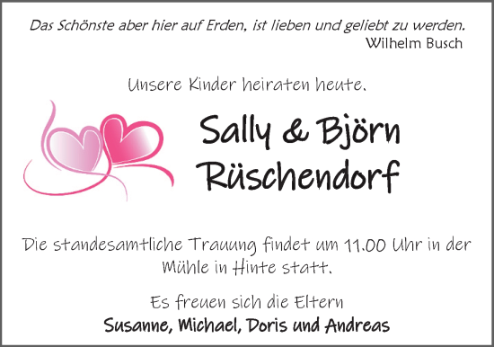 Hochzeitsanzeige von Sallly Rüschendorf von EZ