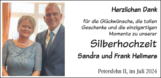 Hochzeitsanzeige von Sandra Hellmers von NWZ