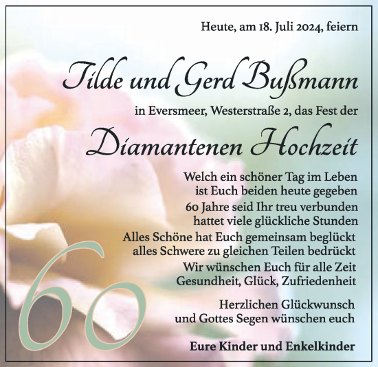 Hochzeitsanzeige von Tilde Bußmann von BM