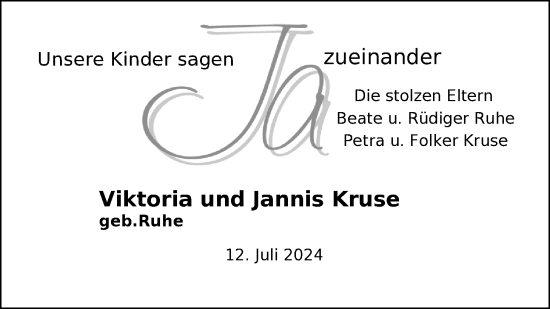 Hochzeitsanzeige von Viktoria Kruse von BM