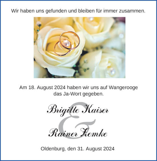 Hochzeitsanzeige von Brigitte Kaiser von NWZ