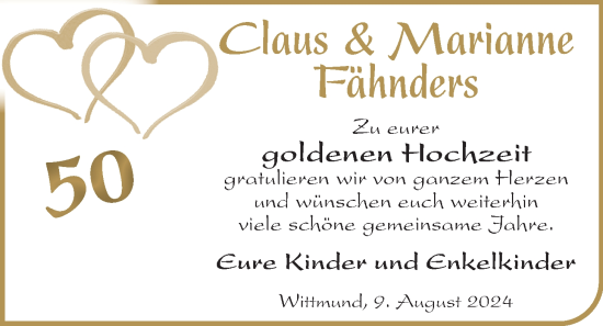 Hochzeitsanzeige von Claus Fähnders von BM