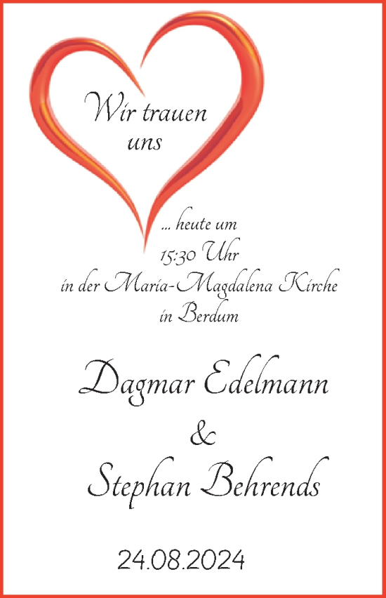 Hochzeitsanzeige von Dagmar Edelmann von BM