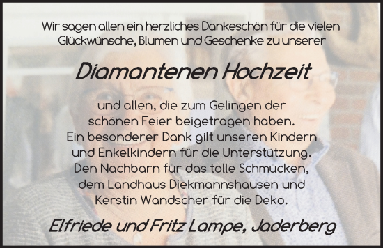 Hochzeitsanzeige von Elfriede Lampe von NWZ