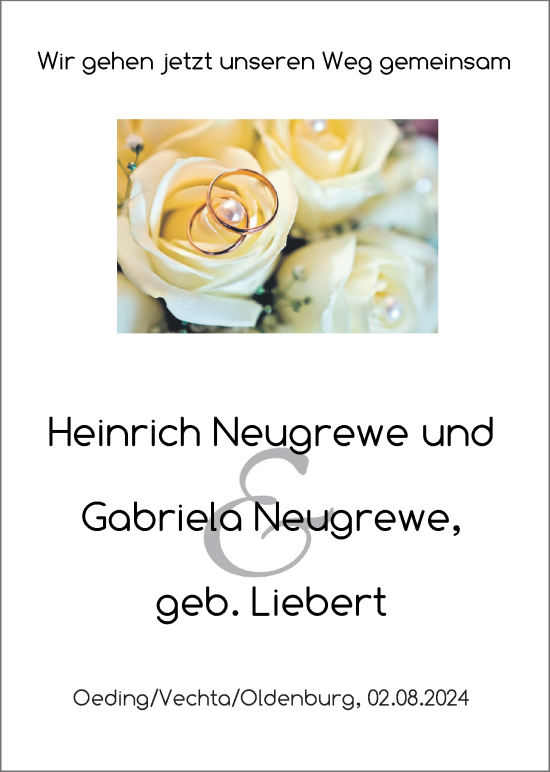 Hochzeitsanzeige von Heinrich Neugrewe von NWZ
