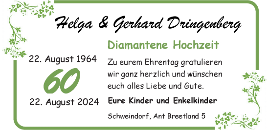 Hochzeitsanzeige von Helga Dringenberg von BM