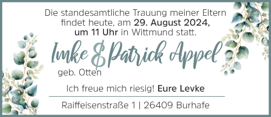 Hochzeitsanzeige von Imke Appel von BM