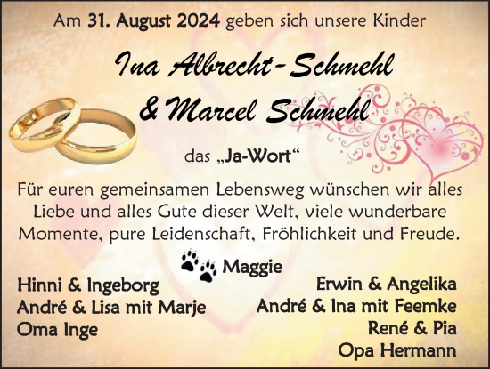 Hochzeitsanzeige von Ina Albrecht-Schmehl von EZ