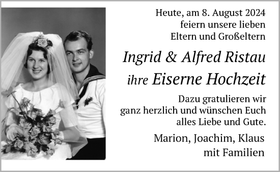 Hochzeitsanzeige von Ingrid Ristau von BM