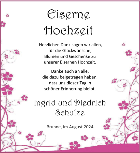 Hochzeitsanzeige von Ingrid Schulze von NWZ