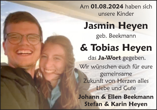 Hochzeitsanzeige von Jasmin Heyen von EZ