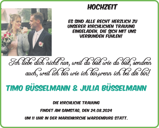 Hochzeitsanzeige von Julia Büsselmann von NWZ