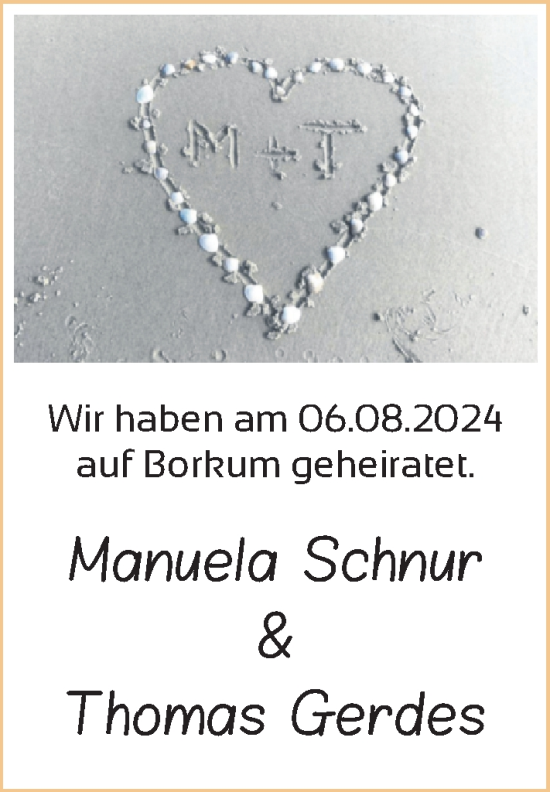 Hochzeitsanzeige von Manuela Schnur von NWZ