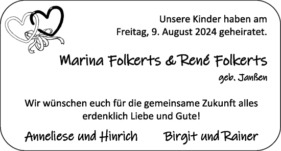 Hochzeitsanzeige von Marina Folkerts von EZ