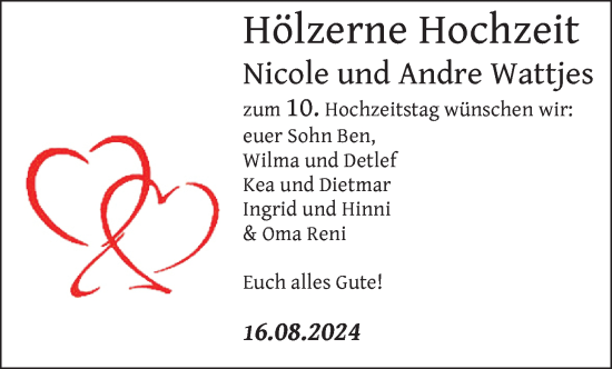 Hochzeitsanzeige von Nicole Wattjes von EZ