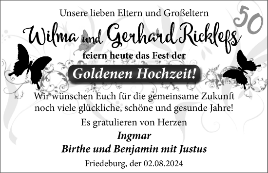 Hochzeitsanzeige von Wilma Ricklefs von BM