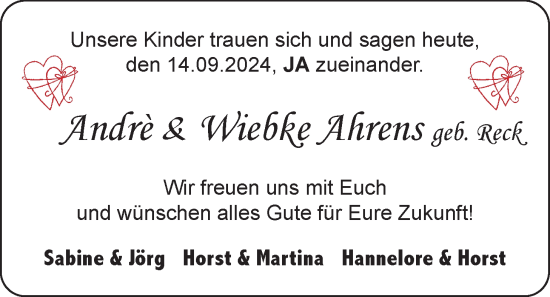 Hochzeitsanzeige von Andrè Ahrens von EZ