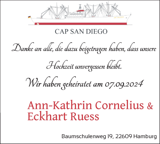 Hochzeitsanzeige von Ann-Kathrin Ruess von NWZ