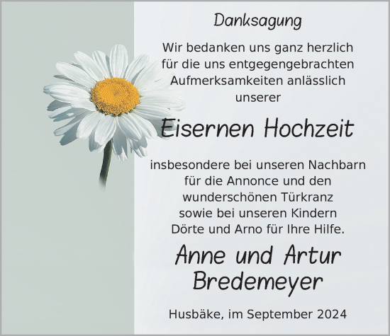 Hochzeitsanzeige von Anne Bredemeyer von NWZ